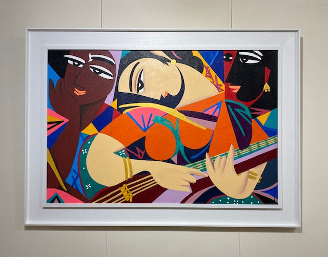 Abedheera 'Music Maker' acrylic on canvas 60x89cm