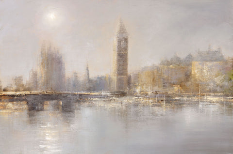 Amanda Hoskin 'Silver Light under the Thames, London' oil on board 20x30cm