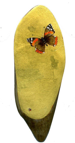 Ann Edwards 'Red Admiral Butterfly' British Natural History icon, 22 ct gold leaf and acrylic on Eucalyptus wood
