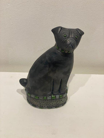 Anna Noel 'Pug with Green and Grey Base' ceramic H17 W11 D6cms