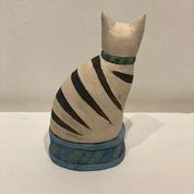 Anna Noel ' Black and White Striped Cat' ceramic H17 W11 D8cms