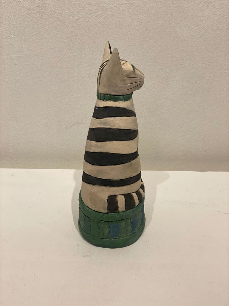 Anna Noel ' Black and White Striped Cat' ceramic H17 W11 D8cms