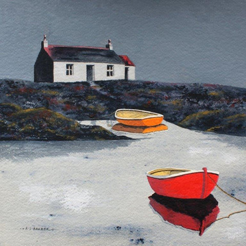 Anthony Barber 'Sheltered Bay - Harris' acrylic on watercolour paper 31x31cm