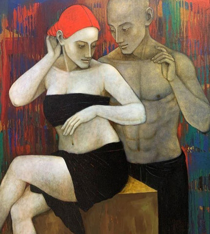 Asit Kumar Patnaik 'Acquiescence' acrylic and oil on canvas 104x 91cm
