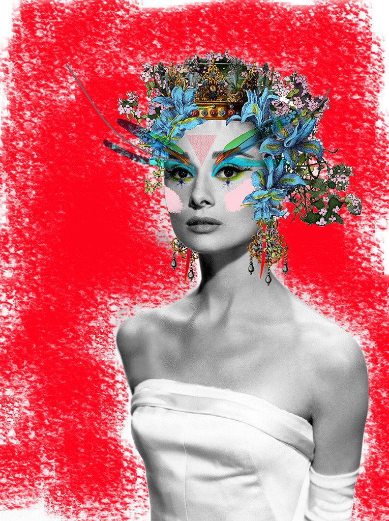 Pop Art digitally altered print of Audrey Hepburn at Iona House Gallery