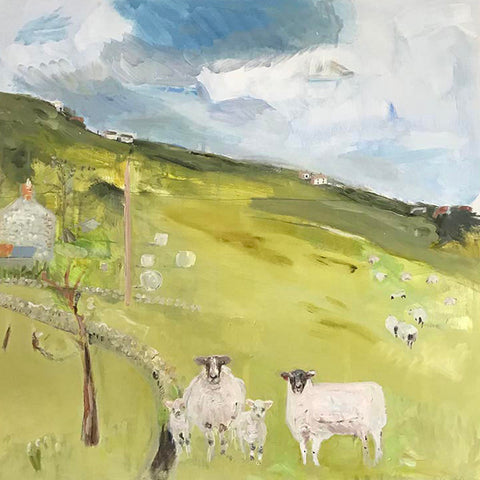 Belynda Sharples 'Sheep in the Landscape' oil on board 60x60cm