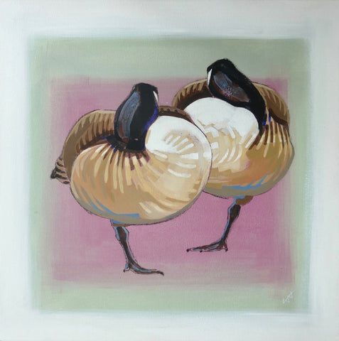 Brin Edwards 'Sleeping Canada Geese' acrylic on canvas 49x49cm