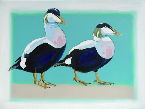Brin Edwards 'Two Eider Drakes' acrylic on canvas 45x60cm