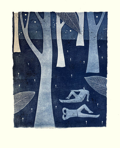 Cat Santos 'In the Woods With You' monoprint 37x30cm