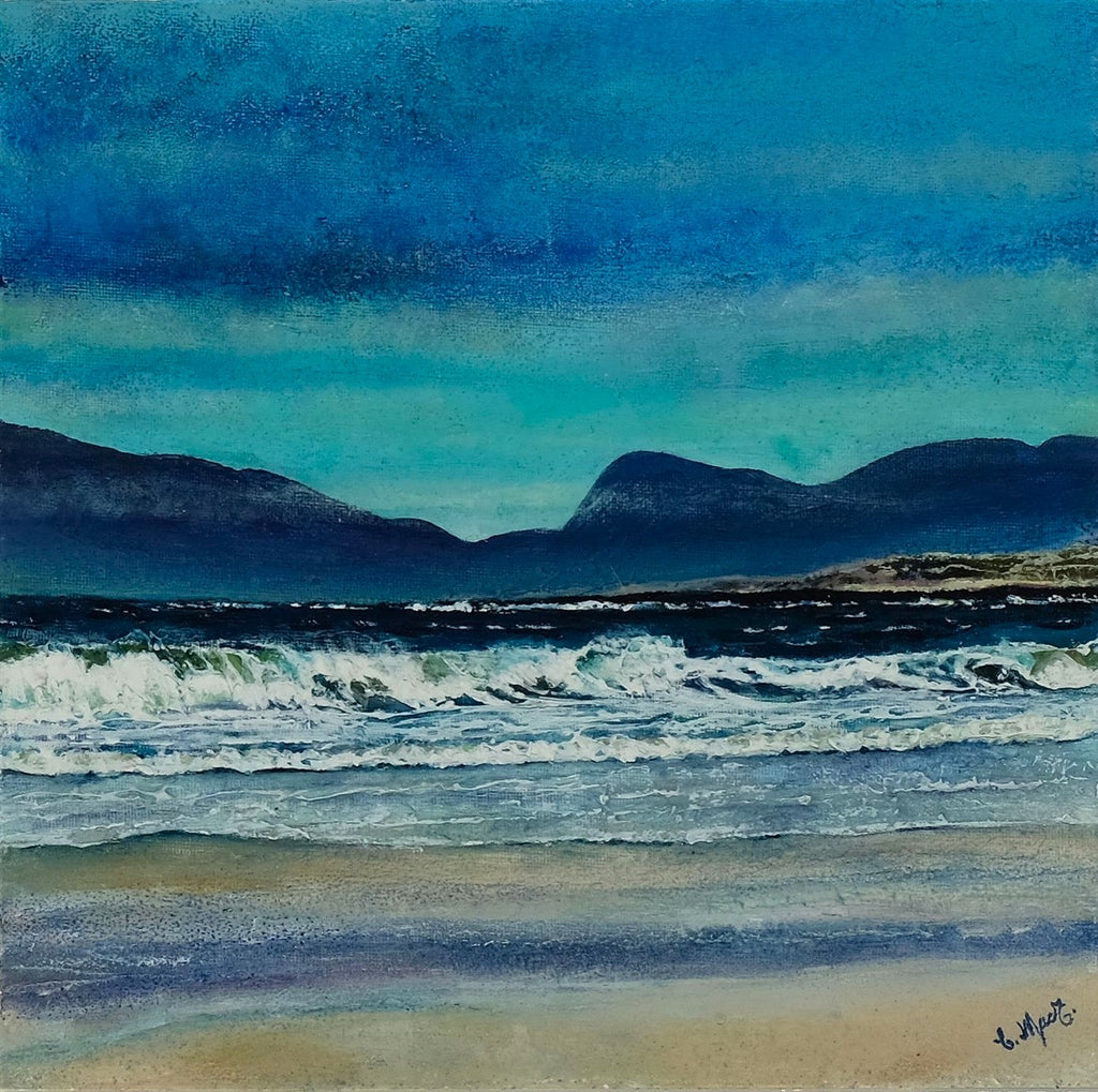 Catriona MacEachen 'Luskentyre Waves' mixed media on canvas board 25.5x25.5cm