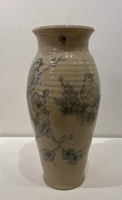 Charlie Clarke 'Large Birds Vase' ceramic H44xW24XD16cms