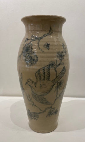 Charlie Clarke 'Large Birds Vase' ceramic H44xW24XD16cms