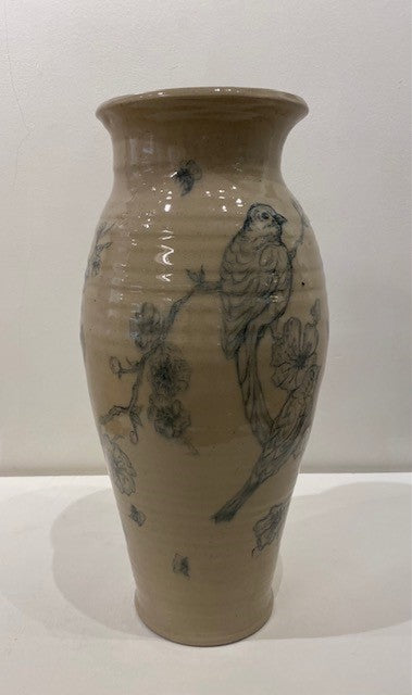 Charlie Clarke bird design vase at Iona House Gallery