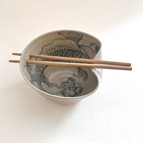 Charlie Clarke 'Noodle Bowl - Fish Design' ceramic 9x17cm