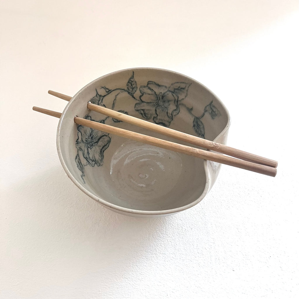 Charlie Clarke 'Noodle Bowl - Floral Design' ceramic 9x17cm