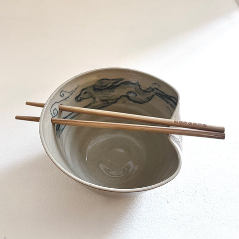 Charlie Clarke 'Noodle Bowl - Hare Design' ceramic 9x17cm