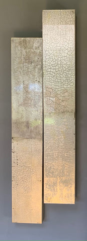 Claire Burke 'Long panels' 120x20x6 each silver leaf and mixed media on bespoke panels