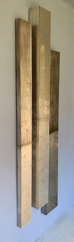 Claire Burke 'Triptych' silver leaf and mixed media on bespoke panels