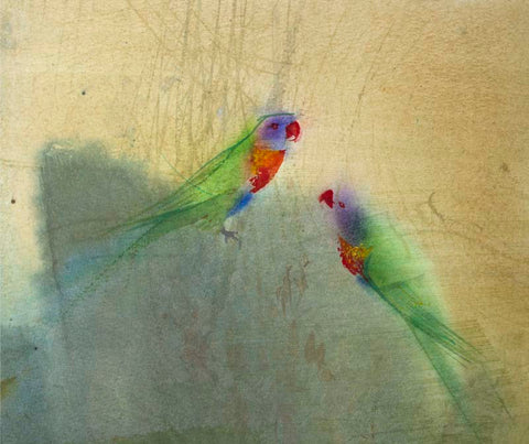 Claire Harkess 'Rainbow Lorikeets' watercolour 26x29cm