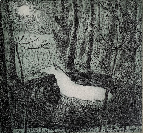 Flora McLachlan 'Crossing the water' limited edition etching 9x10cms