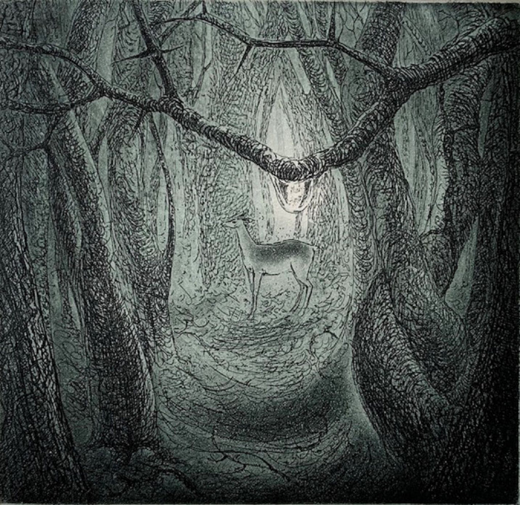 deer in woodland by Flora McLachlan at Iona House Gallery