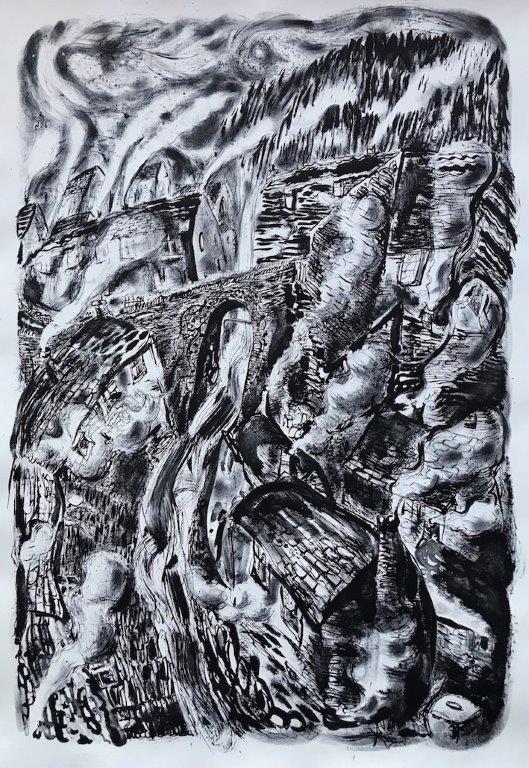 Chimneys and smoke clouds by Flora McLachlan at Iona House Gallery