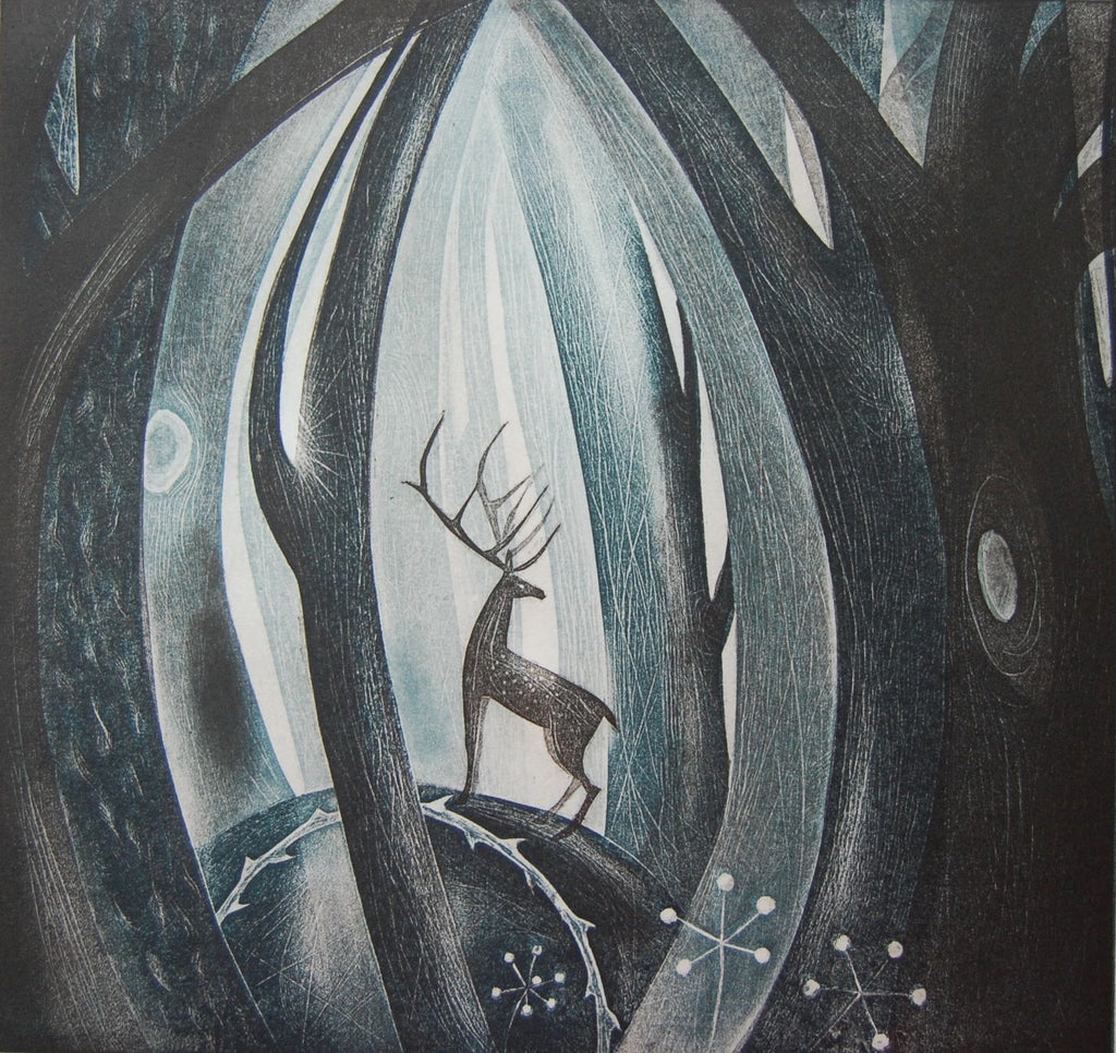 Stag in a forest by Flora McLachlan at Iona House Gallery