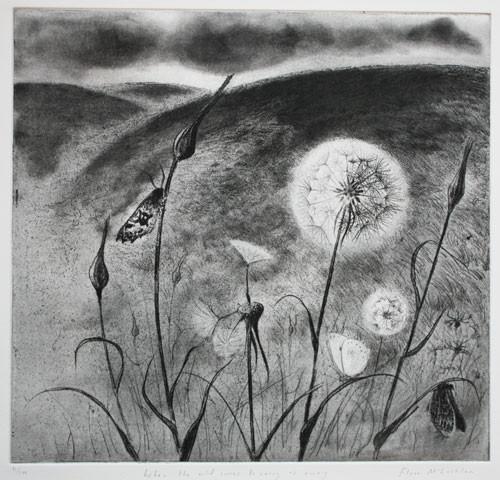 Landscape with dandelion head by Flora McLachlan at Iona House Gallery