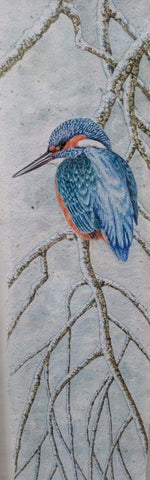 Gary Woodley 'Kingfisher' 64x32cm Gouache on Indian grass paper