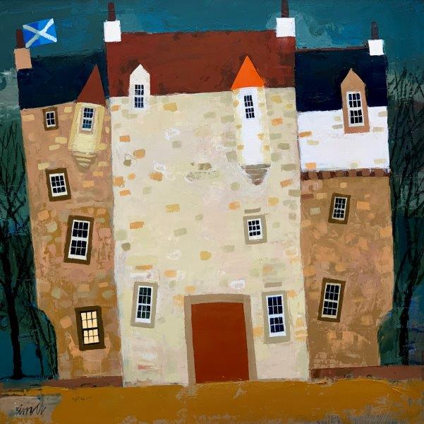 George Birrell 'Castle Merry' oil on board 41x41cm