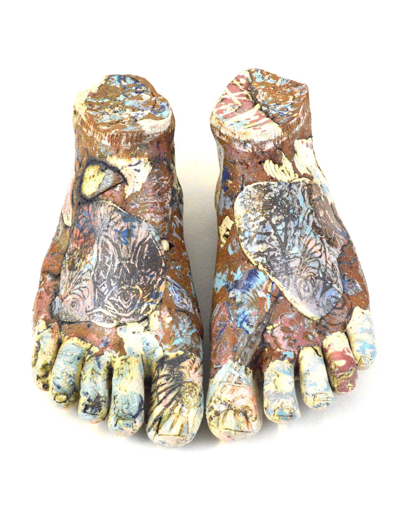 Original ceramic feet by Helen Nottage. The print style is titled 'M. Harker', a homage to Mina Harker. The predominant tones are browns and blues.