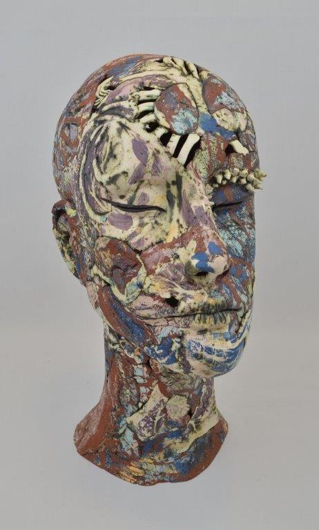 Helen Nottage 'Female Head Purple' earthenware, terracotta and white paperclay