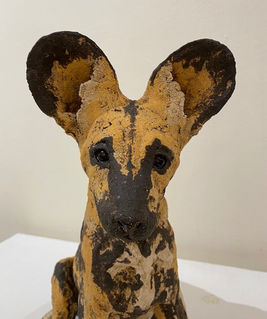 Julie Wilson 'Painted Dog Pup' ceramic 31x28x20cm