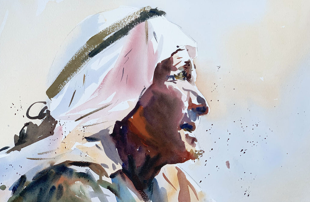 Jake Winkle 'Moroccan Man' watercolour 48x33cm