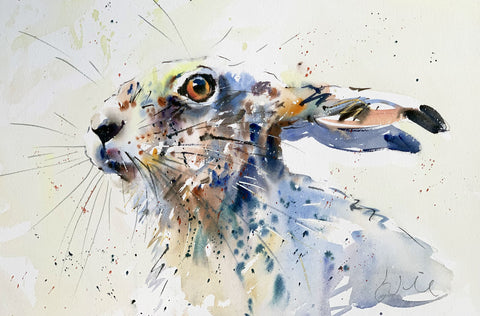 Jake Wnkle 'Twitching Hare' watercolour 48x33cm