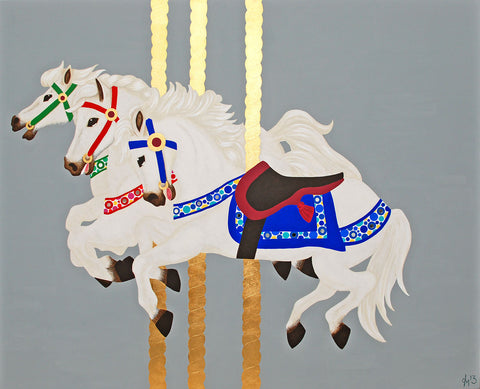 Jodie Glen-Martin 'Woodstock Carousel' acrylic, metal leaf and mirror on canvas 130x160cm