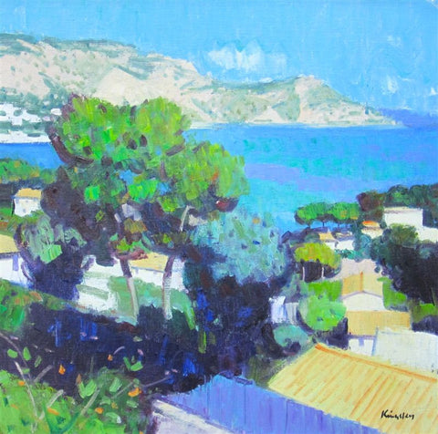 John Kingsley 'Mediterranean at Cap Ferrat' oil on canvas 20x20ins