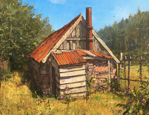 Jonathan Mitchell 'A Deeside Bothy' oil on board 35x46cm (framed 55x66cm)