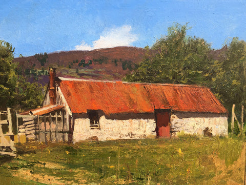 Jonathan Mitchell 'An Old Cottage, Inverey' oil on board 21x28cm (framed 41x48cm)