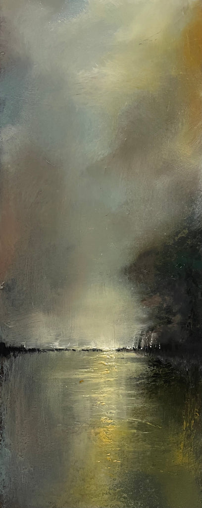 Original oil on canvas painting by Julie Ellis depicting a gloomy seascape.
