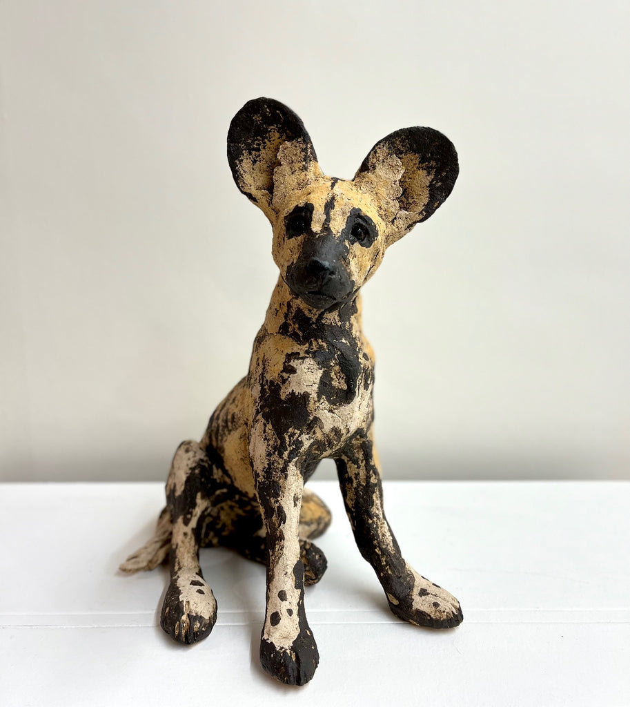 Julie Wilson 'Painted Dog Pup' ceramic 31x28x20cm