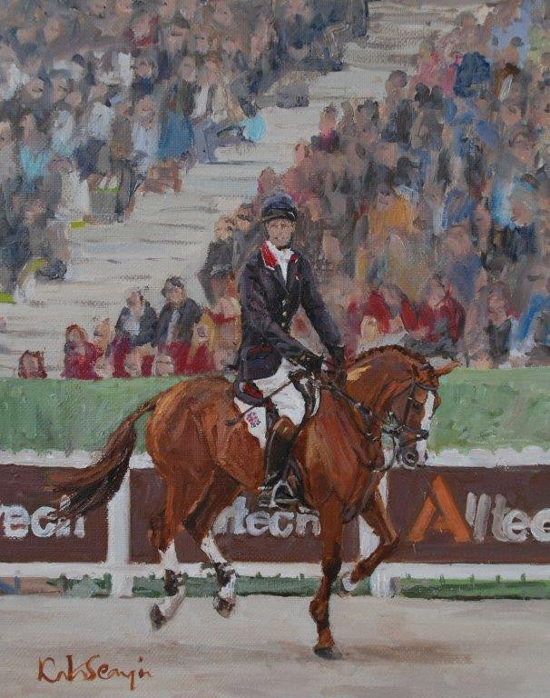 Katie Scorgie 'William Fox-Pitt & Chilli Morning, World Equestrian Games' oil on canvas 30x24cm