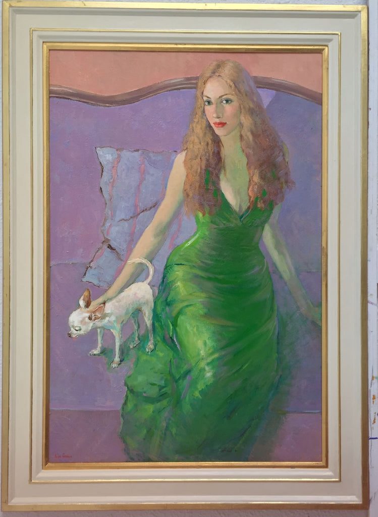 Katya Gridneva 'The Green Dress' oil on board 92x61cms Art and Artists Iona House Gallery Katya Gridneva 'The Green Dress' oil on board 92x61cms Art and Artists Iona House Gallery
