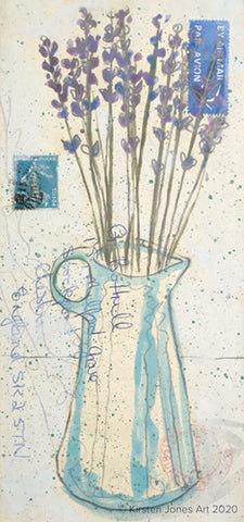 Kirsten Jones 'Blue Vase with Lavender' limited edition print 21x12.5cm (37x44cm inc mount)