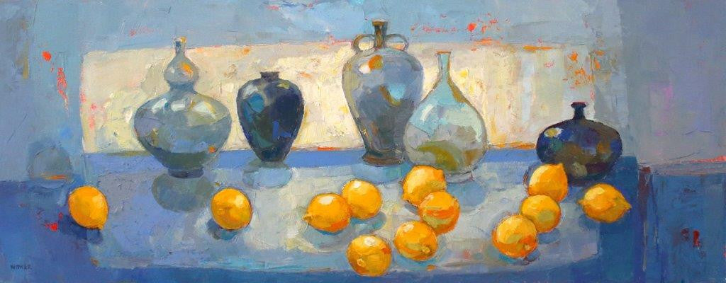 Kirsty Wither 'All Scattered' oil on canvas 31x76 cm
