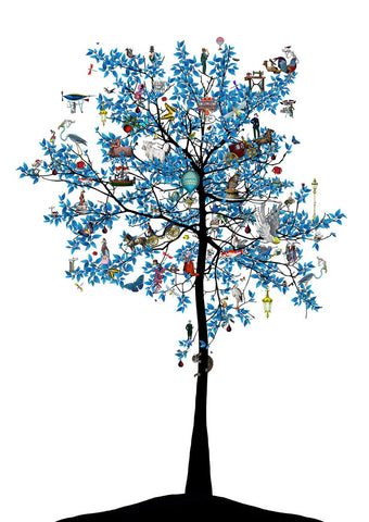 Kristjana S Williams 'Mammalian Blue Folk Tree' Ltd ed print  84x59.4 cm (unframed)