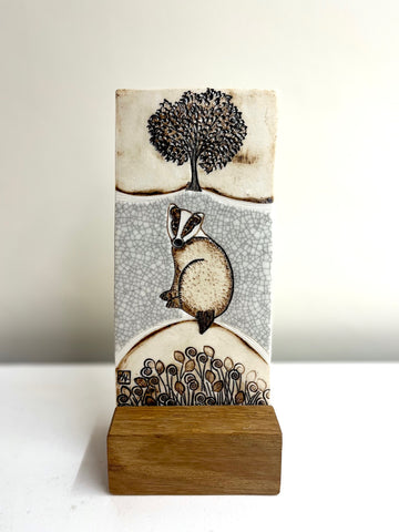 Lesley Nason 'Badger Plaque' ceramic H23cm