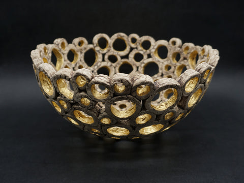 Lisa Ellul 'Cellular Bowl' ceramic and 24ct gold leaf 20cm diameter, 11cm deep