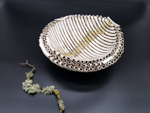 Lisa Ellul 'Golden Bark Bowl' ceramic and 24ct Gold 32cm diameter, 10cm deep
