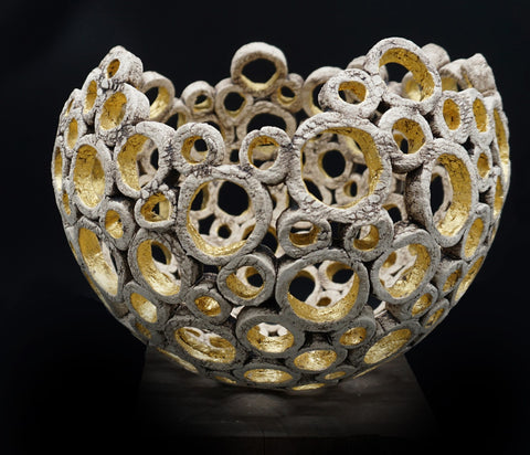 Lisa Ellul 'Lotus Bowl' ceramic and 24ct gold leaf 30x30cm